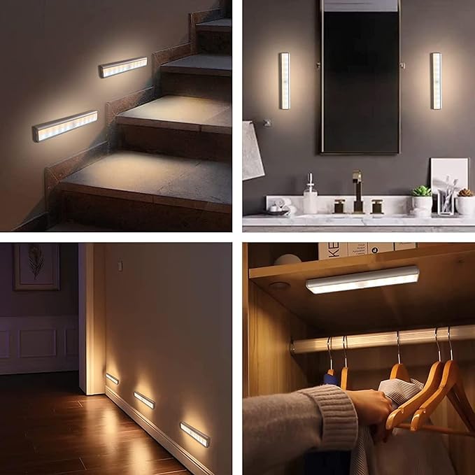 Homelife LED Motion Sensor Bars Lights - 20LEDS Wireless Under Cabinet Lighting, LED Closet Lights, Build in Rechargeable Battery, Stick-on Magnetic Motion Sensor Light Indoor for Kitchen, Stairway