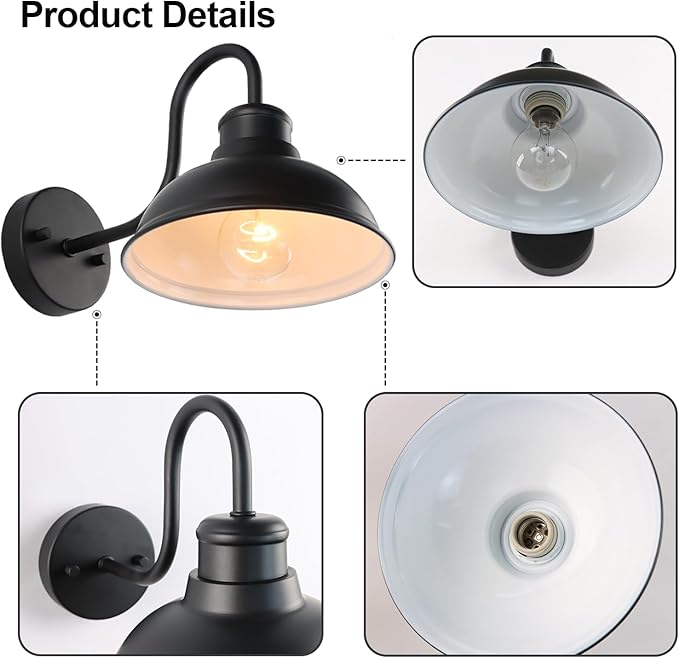Outdoor Gooseneck Barn Light Fixture, 8 Inch Farmhouse Exterior Vintage Wall Mount Lighting, Anti-Rust Waterproof Industrial Matte Black Outside Wall Sconces for House Porch Patio Garage Yard