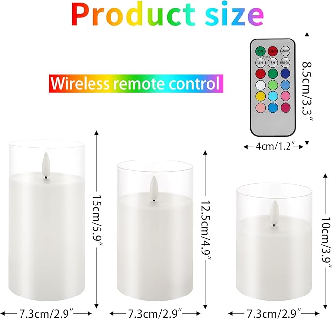Color Changing Flameless Candle - Glass Flameless Candles with Timer, Battery Operated Candles with 18-Key Remote, Real Wax Flickering LED Pillar Candles for Wedding Party Home Decor (Multicolor)
