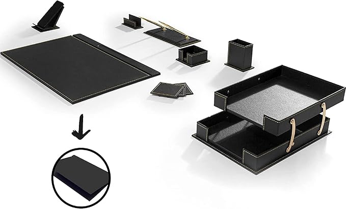 MOOGCO 12-Piece Leather Desk Set — Desk Pad 23.2" x 15.4", Double Document Tray, Pen Holder — Desk Organizer Set for Home Office & Executive Desk Accessories