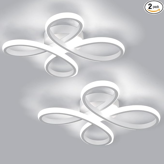 ADISUN Modern LED Ceiling Light, 6000K Semi Flush Mount Ceiling Light Fixture, Modern Unique Ceiling Lights for Living Room Bedroom Corridor Aisle Hallway, 2 Pack