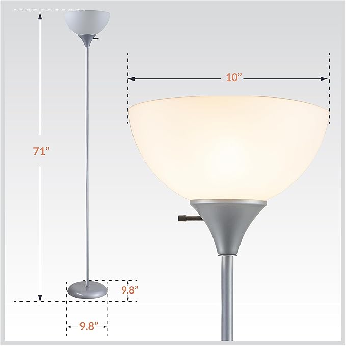 Newhouse Lighting NHFL-HE-SI Henry 71-inch Plastic and Metal Modern LED Floor Lamp Stand with Rotary Switch for Bedrooms, Living Room | Durable Floor Lamp for Home, Office, Reading (Silver)