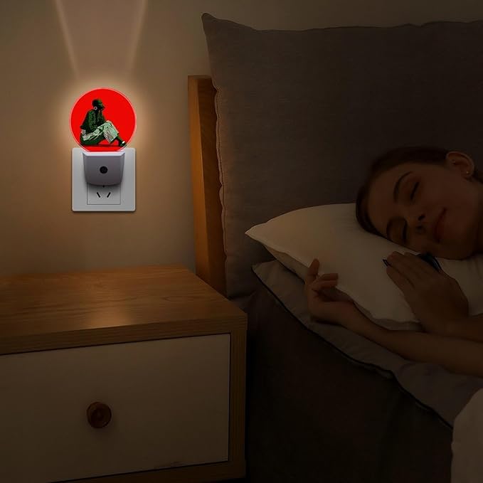Plug in Night Light with LED & Smart Light Sensor, Striped Dialogue Auto-On/Off Night Lights Plug Into Wall for Bedroom, Bathroom, Hallway, Stairway