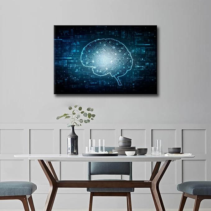 TUMOVO AI Brain Canvas Paintings Artificial Intelligence Concept Bedroom Wall Art Networking Contemporary Home Decor Bathroom Decor Wall Art Ready to Hang for Living Room Office, 36x24in