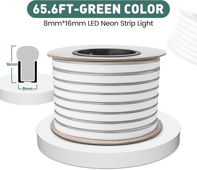 GZBtech Flexible LED Neon Rope Lights 66FT,AC 110-120V Waterproof Strip Light, 120 LEDs/M Cuttable Connectable Neon Lighting for Indoor Outdoor Home Decor/Commercial Building Use-Green 20M, ETL Listed