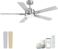 cumilo 52” Smart Outdoor Ceiling Fans LED Lights and Remote,Quiet DC Motor,6 Speed,Dimmable,Indoor Modern Brushed Nickel Ceiling Fan Controlled by WIFI Alexa App,Gray Silver Wood Bedroom Patio Porch