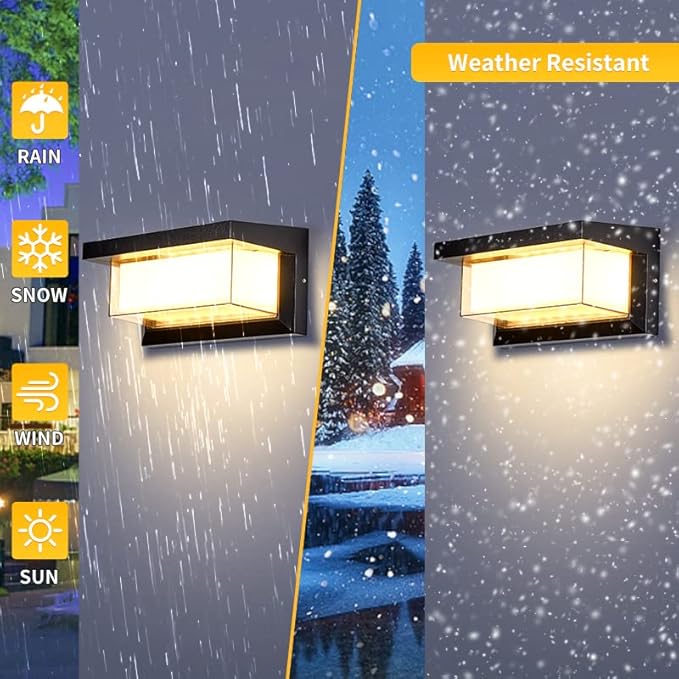 LANFU LED 18W Minimalist Horizontal Rectangular Outdoor Wall Sconce Light, Black, Warm White, IP64 Waterproof, Patio, 10.24 x 4.81 x 4.81 Inches