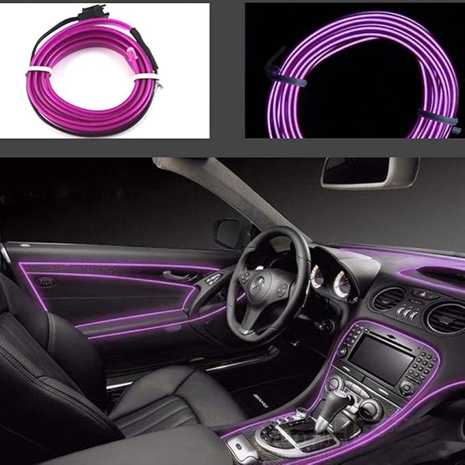 ABALDI Car Interior Lights El Wire Flexible Neon Rope Glowing Strobing Electroluminescent for Car Decorations (5m/16ft,Purple)