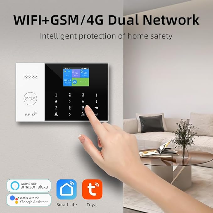 YBJ 4G and WiFi Wireless Home Alarm System, DIY Burglar Alarm System for Home Security with App Control, Door Window Sensor, Motion Detector,Work with Google Assistant and Alexa (PG-105-A)