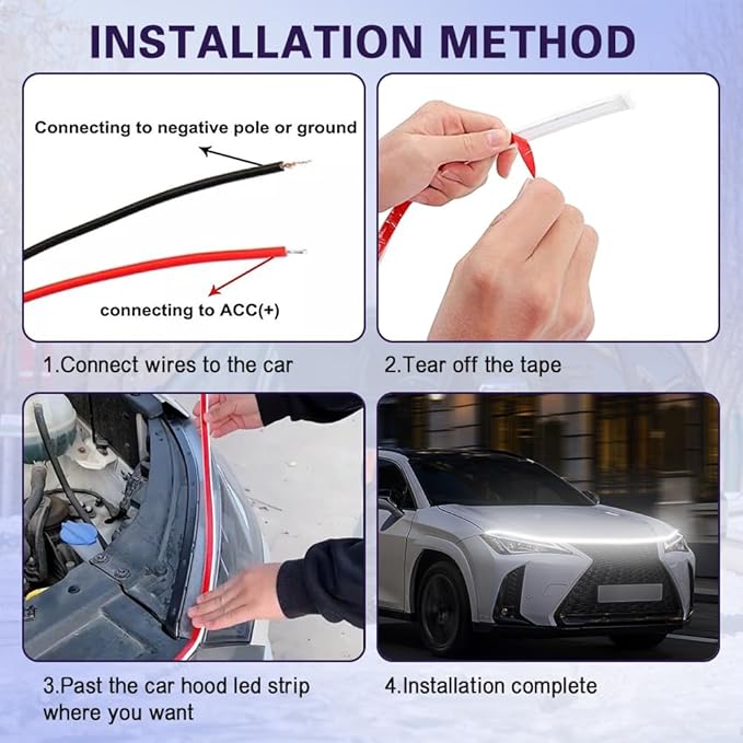 HAOBO 59 Inch Car Hood Light Strip, LED Strip Lights for Cars, 12V Flexible Waterproof Daytime Running Lights, Automotive Exterior Accessories Under Hood Light Universal Fit Cars, SUVs, Trucks
