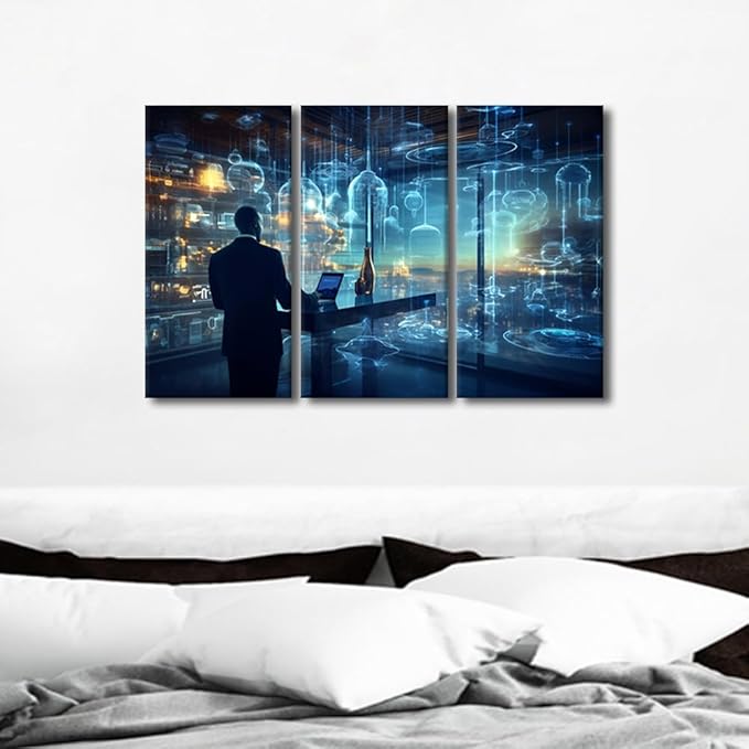Modern Wall Art Multi Panel Artificial Intelligence and Data Analytics Concepts Picture Posters Modern Artwork for Home Wall Decoration, Framed Gallery-Wrapped Ready to Hang, 36" Wx24 H