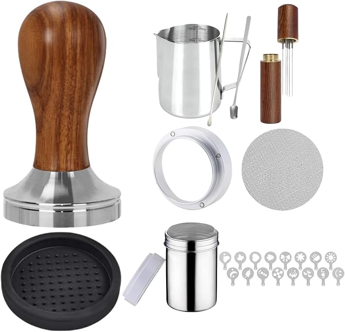 51mm Coffee Espresso Tamper Set - 25PCS Machine Accessories with Tamper, WDT Tool, Stirrer, Frothing Pitcher, Latte Art Pen, Coffee Stencils for Machine, Dosing Funnel, Sifter Sprinkler Powder