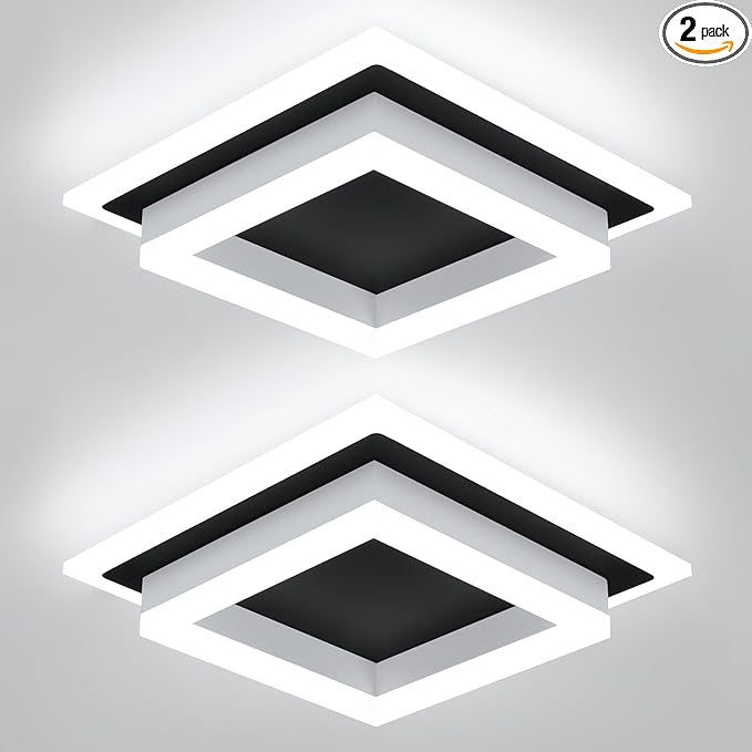 32W Modern LED Ceiling Light, Small Flush Mount Light Fixture, Kitchen Ceiling Lighting Fixtures 6000K, Square Hallway Lighting Fixtures for Living Room Bedroom Bathroom 2 Pack