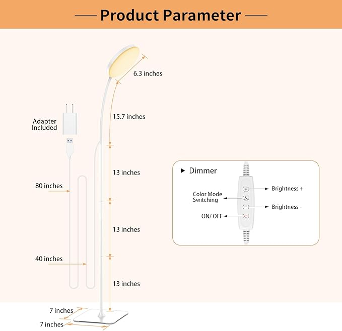168 LED Floor Lamp, 2-in-1 Convertible Floor/Desk Lamp, 360° Adjustable Gooseneck, [3 Color Temperatures & 10 Brightness Levels], 10W USB Powered for Living Room, Bedroom, Office and Reading