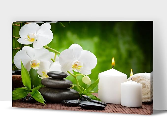 GUTTATY Zen Wall Art Decor, Modern Bathroom Zen Decor Wall Art, Canvas Wall Art for SPA Zen Room Decor, Green Bamboo and Pebble Relaxing Zen Art Prints for Office & SPA Wall Decor 18x24 Inches