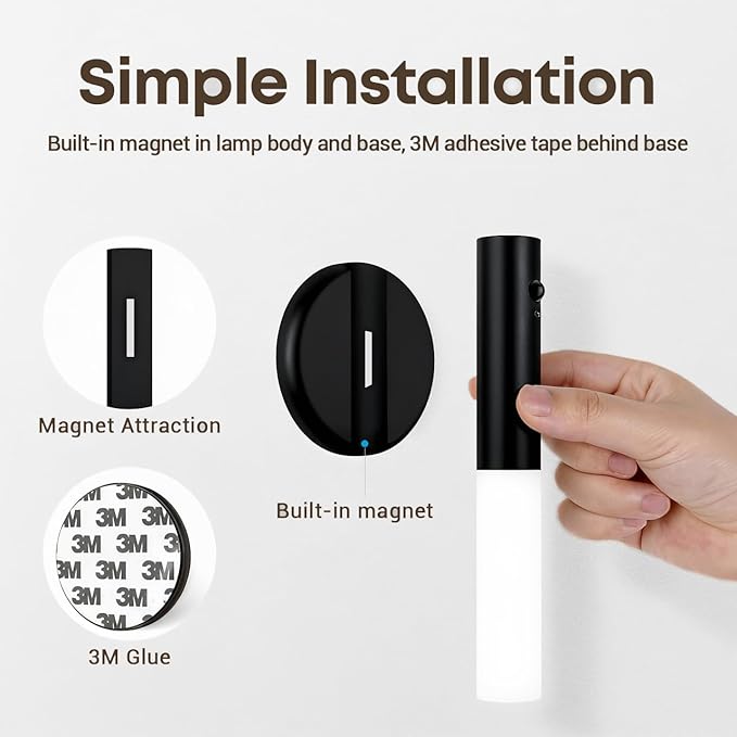 Motion Sensor Night Lights Indoor, Dimmable Lighting Decor for Stair, Bedroom, Kids Room,Magnetic Hallway Rechargeable LED Wireless Battery Operated Wall Sconce