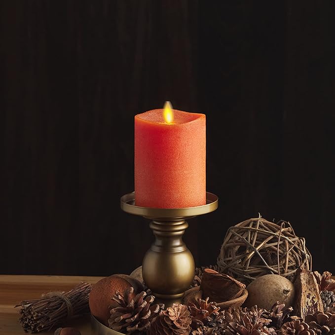 Luminara - Flameless LED Battery Operated Flickering Pillar Candles - Burnt Orange - Pack of 1-3x4.5 - Realistic Moving Flame Real Wax Indoor/Outdoor Decor