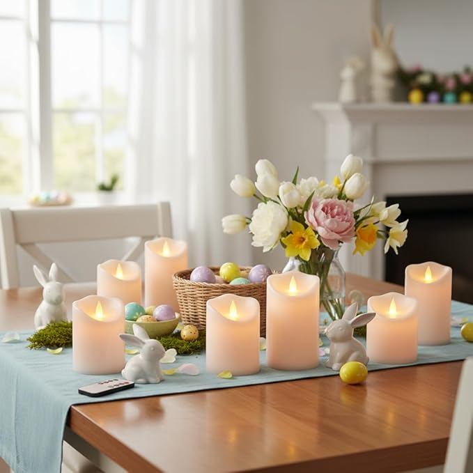 Flameless Candles 4" 5" 6" Outdoor Indoor Pillars Battery Operated Flickering Candles Include 8-Key Remote Timer 400+ Hours by 2 AA Batteries (White Candle - Warm Light, 6 Pack)