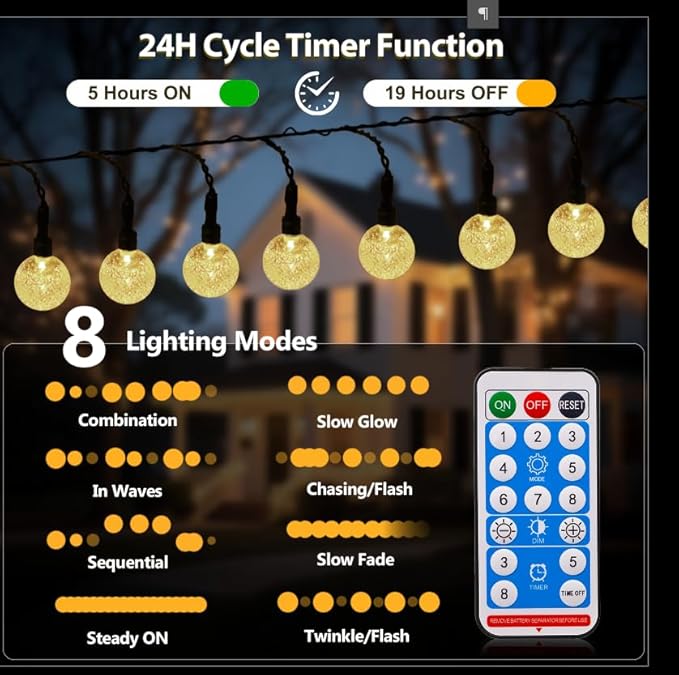 SeaShine Rechargeable Battery Operated String Lights - 16ft 30LEDs Crystal Globe String Lights, IP65 Waterproof Battery Fairy Lights with Remote Timer for Bedroom Outdoor Camping Christmas Warm White