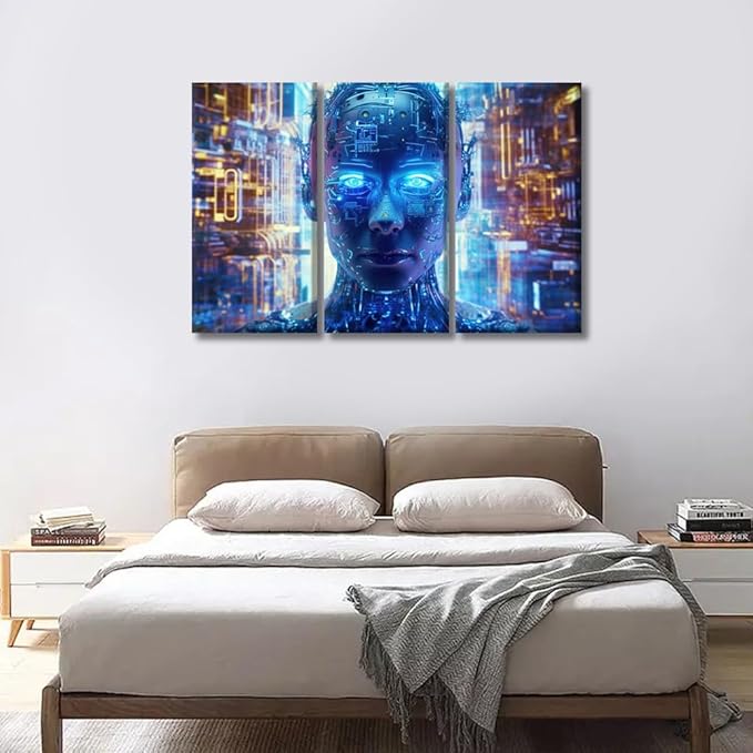 LSIUHWUWI Wall Decor for Bedroom Cloud Networking, Crypto, AI Posters and Prints Firewall Network Security Print on Canvas 3 Pieces Wall Artwork Stretched And Framed Ready to Hang 20x40inchx3