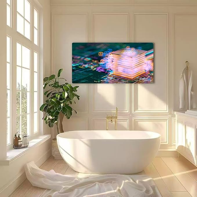 Wibinuki Wall Art Wall Decor Wall Paintings Abstract CPU da cubes. Machine Learning s. AI - Artificial for Living Room Bedroom Bathroom Home Decor Can Be Hung Directly 20"x 40"