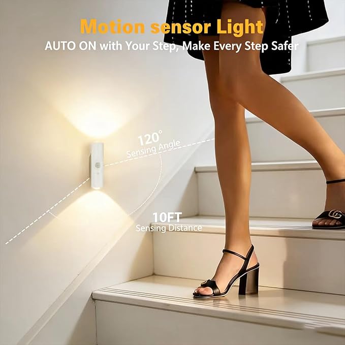 Smart Rechargeable LED Night Light, RGB Gradient Ambient Lighting is Dimmable, and The Magnetic/Stick-on Design for Bedroom, Stairs, Hallway, Entryway (6PC RGB 7-Color)