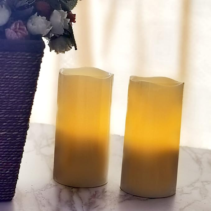 CANDLE CHOICE Battery Operated Flameless Pillar Candles with Remote Timer Real Wax Realistic Flickering Fake Electric LED Lights for Wedding Party Christmas Decorations Table Centerpieces 3”x6” 2 Pack