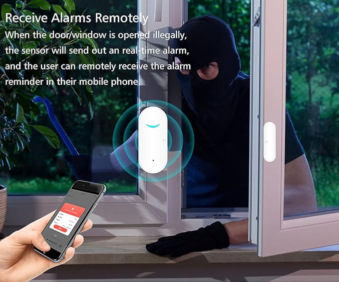 5 Pack WiFi Wireless Door Window Sensor,TUYA Smart Alarm with Free Notification APP Control Home Security Alarm System，Compatible with Alexa Google Assistant