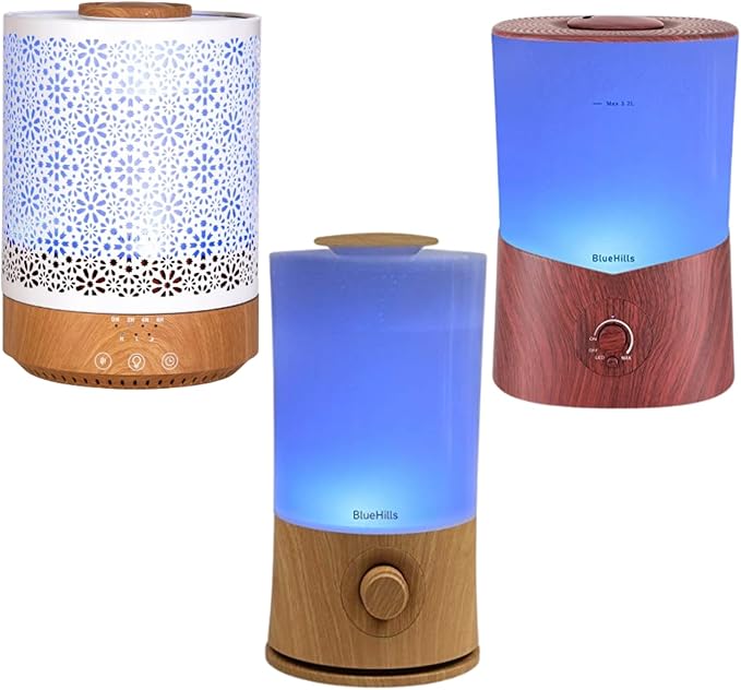 BlueHills Premium Set of Three Large 2500 ML, 2000 ML, and 3000 ML XL Essential Oil Diffusers Humidifier Combo for Large Room Home with Décor LED Lights Great Gift – Wood Grain and Dark Wood Grain
