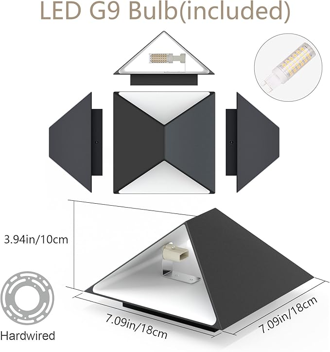 Tipace Black Wall Sconce 2 Packs Hardwired Indoor Modern Wall Lights LED Up and Down Wall Mount Light for Living Room Bedroom Hallway Corridor Conservatory Warm White 3000K(with G9 Bulbs)