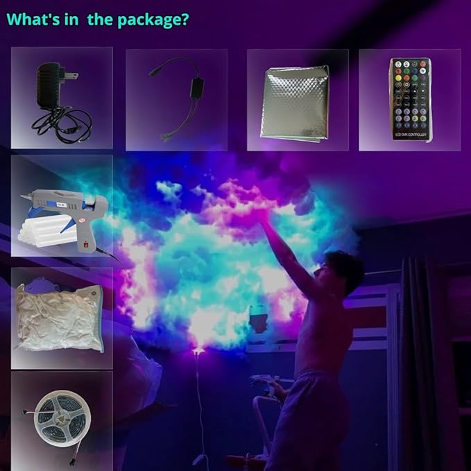 Cloud LED Lights for Ceiling. 3D Thunder Clouds Light Music Sync LED Storm Kits with Multicolor Changing Strip. Thundercloud for Gaming Room & Basement décor 16 Ft
