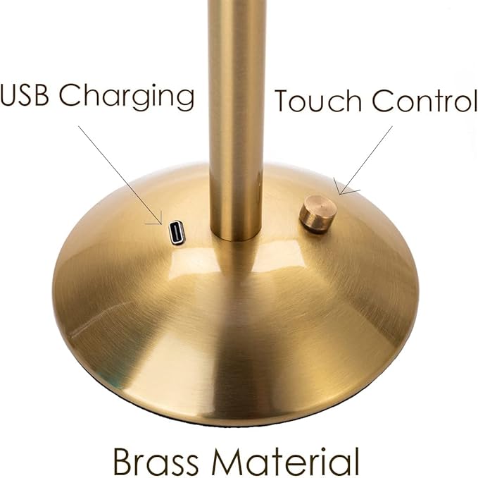 Cordless Table Lamps for Home,Table,Dining Room, Gold Rechargeable Lamps, USB Charge 12'' Tall LED Brass Portable Outdoor Indoor Table Lamp with Built-in Dimmer (Gold)