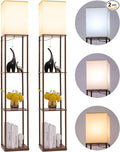 Floor Lamp with Shelves, Modern Square Standing Lamp with 3 Color Temperature Bulb, Corner Display Bookshelf Lamp for Living Room, Bedroom and Office(Brown-2 Pack)