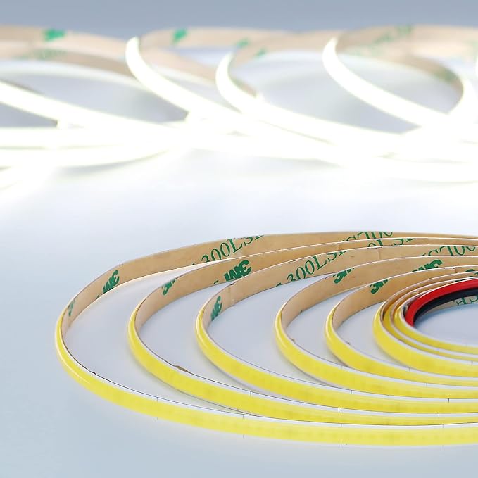 TOPAI 24V Thin 5mm COB LED Strip Light 6000K Bright White 16.4ft 4000Lm CRI>90 Uniform Dotless 400LEDs/M Adhesive Flexible Cuttable LED Tape for DIY, Bedroom, Under Cabinet Lighting