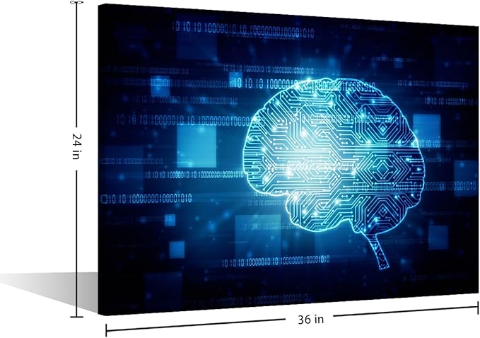 TUMOVO 1 Piece Wall Pictures for Living Room Artificial Intelligence Brain Painting on Canvas Wall Decor Art CPU Concept Bedroom Wall Art Modern Artwork Framed Ready to Hang, 36x24in