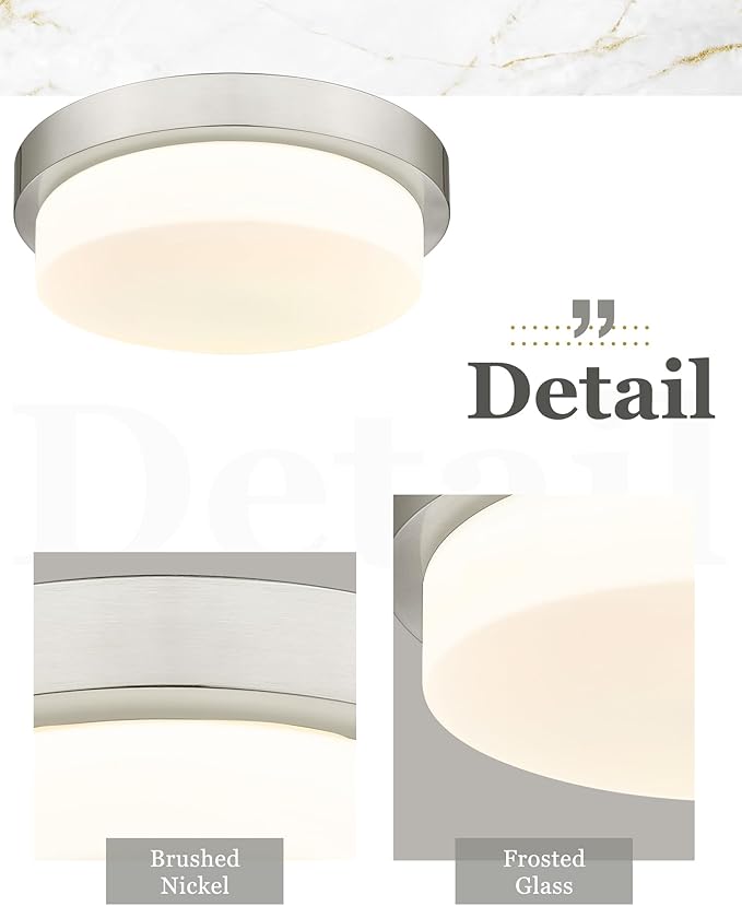 Flush Mount Ceiling Light, 13inch Close to Ceiling Light Fixtures 24W 2200LM Dimmable 2700K/3000K/4000K/5000K/6000K LED Ceiling Lamp for Kitchen Bedroom Hallway, Brushed Nickel, AD-22008-L-SN