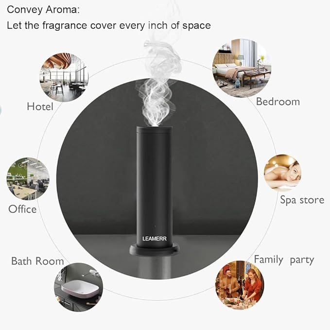 Smart Aroma Diffuser with Bluetooth & WiFi,Coverage: 1399 sq ft,Air Purifier for Home Hotel Store, APP Control Waterless Essential Oil Diffuser, Black