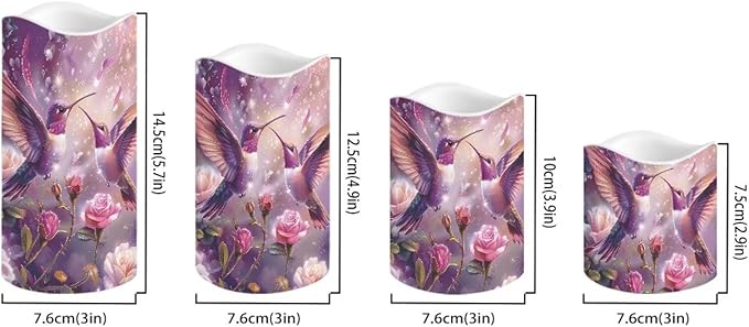 Purple Hummingbird Floral Plastic Flameless Candles with Remote Control and Timer LED Flickering Battery Electric Pillar Candles for Table Decoration