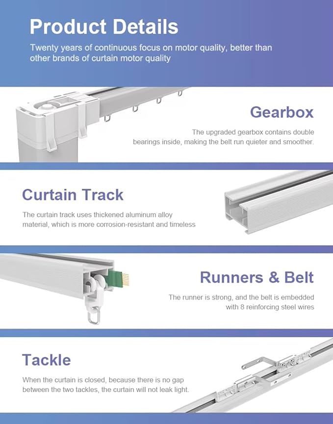 KNX Automatic Curtain Opener, 2.0N Electric Curtains with Remote, 1.3mm Thickened Motorized Curtain Track, Silent Smart Curtains for Ceiling Mount, SX-5810-KNX (6 meters (236.2 inches))
