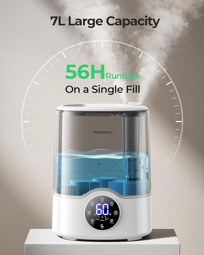 Homvana Humidifier Large Room, 7L (807ft²) Smart Warm and Cool Mist, Top-Fill Humidifiers for Bedroom Baby Nursery Grow Tent, Auto Adapt Mist Quick Air Humidity Indoor, Easy to Clean, Quiet, Diffusers