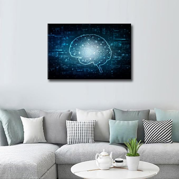TUMOVO AI Brain Canvas Paintings Artificial Intelligence Concept Bedroom Wall Art Networking Contemporary Home Decor Bathroom Decor Wall Art Ready to Hang for Living Room Office, 36x24in