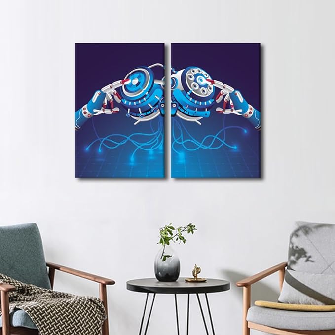 3 Pieces AI Intelligence Wall Art Paintings Home Decor Prints on Canvas Modern Artwork Big Data Large Picture for Living Room Giclee Framed Stretched Ready to Hang, 24" Wx16 H