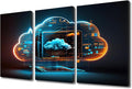 3 Panels Framed Wall Art Digital Informational Technology Wall Art Web Futuristic Hologram With Cloud Picture Prints on Canvas Artwork for Office Home Decorations Ready to Hang, 36" Wx24 H