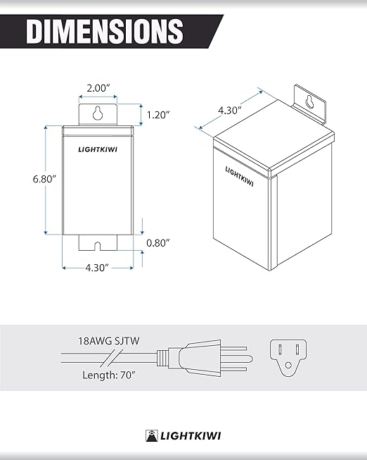 Lightkiwi U2184 75W Outdoor Low Voltage Landscape Lighting Transformer 120V AC to (12V-15V AC) Multi-Tap - Weatherproof for Pathway Lights, Spotlight and Pool/Spa Lightings - ETL Listed