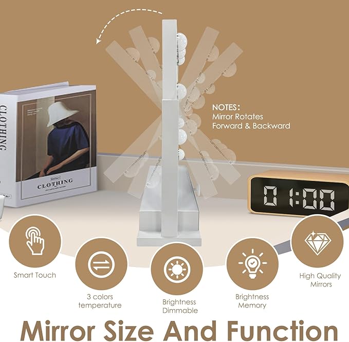 Vanity Mirror with Lights, Vanity Makeup Mirror with 9 Dimmable LED Bulbs, 3 Color Lighting Modes, Detachable 5X Magnification, LED Vanity Mirror with Drawer, Smart Touch Control,White