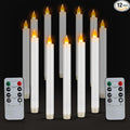 Flameless Taper Candles 10" Dripless Battery Operated Taper Candles Included Remote Timer 400+ Hours by 2AA Batteries for Halloween Christmas Wedding (White, 12 Pack)