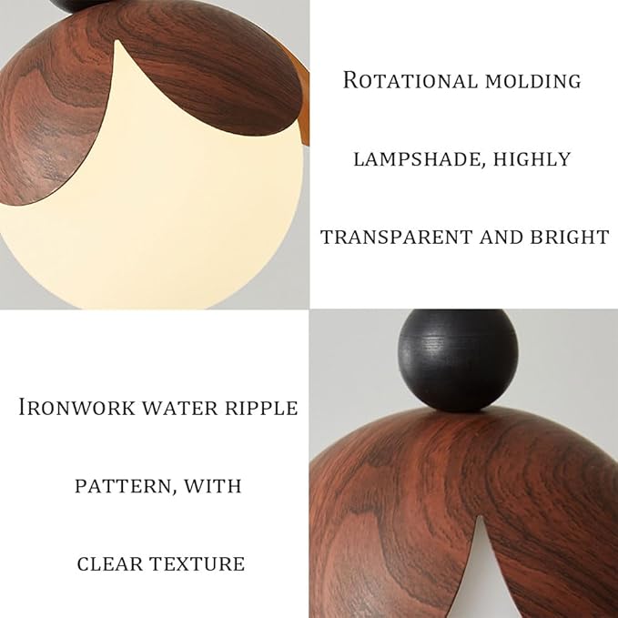 Wood Grain Wrought Iron Chandelier 7-inch Minimalist Style Light Fixture Medieval Style Lamps Suitable for Living Rooms, Dining Rooms, Bedrooms, Children's Rooms, Kitchen Islands, Studies