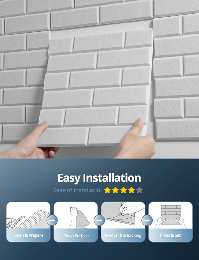 Kuchoow Acoustic Wall Panels, Brick Pattern Peel and Stick Sound Absorbing Tiles for Walls, Ceiling, Door, Pared, 12 Pack 12"x12"x0.4", Black Self Adhesive Decorative for Recording Studio, Room