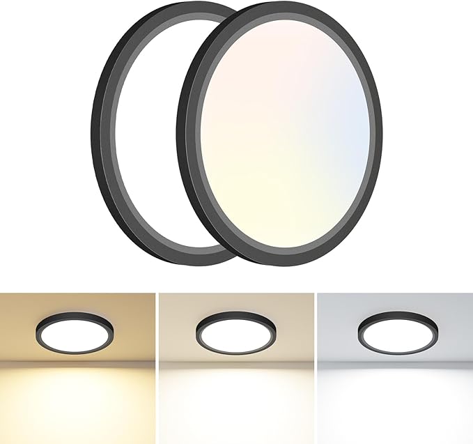 hepside 2PACK Flush Mount LED Ceiling Light Fixture Black, 4.7Inch 8Watt, 3000K-4500K-6000K 3 Color Selectable Ceiling Lamp Low Profile Ceiling Light for Closet Basement Hallway Porch