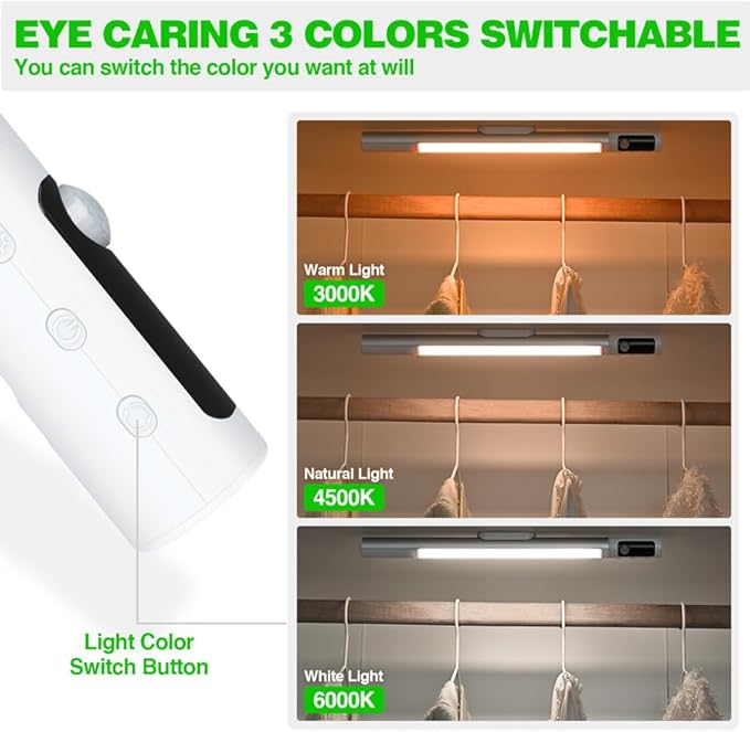 Under Cabinet Lighting, Motion Sensor Closet Lights, Wireless USB Rechargeable Led Light Bars, Sensor Night Lights for Drawers, Wardrobe, Stair, Kitchen 1 Packs [Energy Class A]